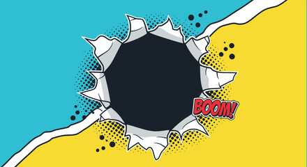 A dynamic comic style hole with a boom text effect perfect for designs on transparent background silhouette high quality professional detailed modern © mrvect02