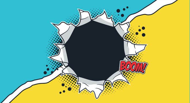 A dynamic comic style hole with a boom text effect perfect for designs on transparent background silhouette high quality professional detailed modern