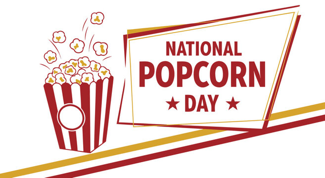 Celebrate National Popcorn Day with this festive vector illustration featuring a striped bucket of popcorn with kernels popping out