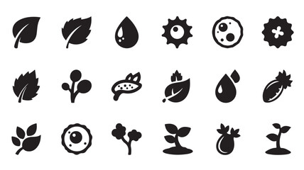 Fototapeta premium Botanical Icons Set in Simple Flat Design with Black Color on White Background for UIUX