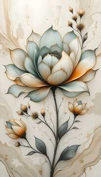 Natural Marble Tiles, Interiror, stylized flower Floor Tile