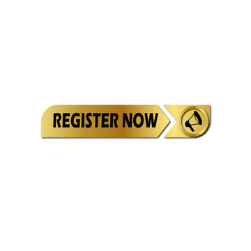 Register Now Golden Button with Icon &ndash; yellow gradient Call to Action Web Button PNG transparent  Background