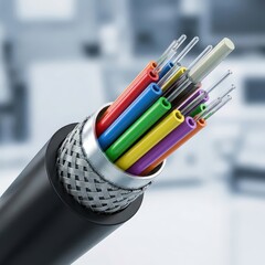 Fiber Optic Cable Close Up Showing Internal Structure and Color Coded Fibers