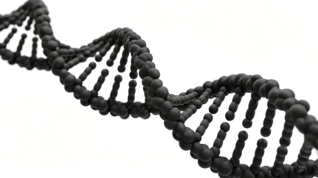 Black dna double helix structure with red nucleotide isolated on white background
