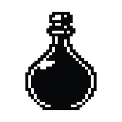 Obraz premium Minimalist Retro Potion Bottle Silhouette, Pixelated Vector Icon for RPG UI Design