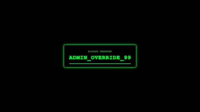 Computer screen showing system override command sequence.