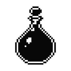 Obraz premium Digital Game Inventory Potion Bottle Silhouette, Pixel Art Vector Design for Fantasy RPG