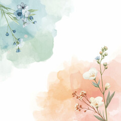 A delicate watercolor painting of flowers and foliage in pastel hues