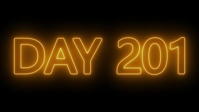Neon text day 201 animation on black background. flickering neon inscription DAY 201. calendar counter concept