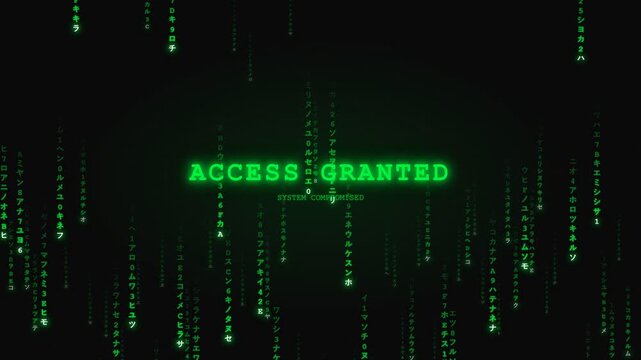 Digital access granted, green code streaming, futuristic technology background, cyberpunk matrix effect, neon lights