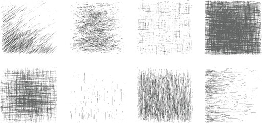 Eight abstract grey textured grunge overlays on white background