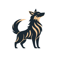 Fototapeta premium A stylized illustration of a wolf standing proudly with its head raised high and tail held upright