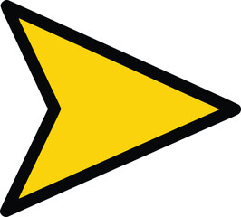 A simple graphic depicting a bright yellow arrow pointing towards the right