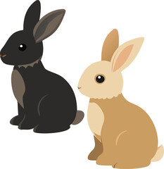 Fototapeta premium Two rabbits one black and one tan are depicted in a simple