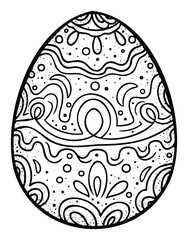 Fototapeta premium Decorative Easter egg outline featuring intricate doodle patterns and abstract designs perfect for spring holiday celebrations, childrens coloring pages, or DIY craft projects.