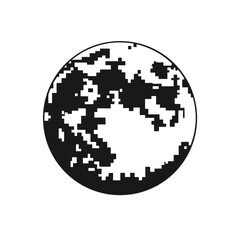 Sci-fi alien world pixel art, monochrome retro planet landscape graphic