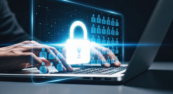 Secure online access highlighted by glowing padlock on laptop keyboard