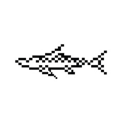 Minimalist pixel shark silhouette in black and white, ocean vector