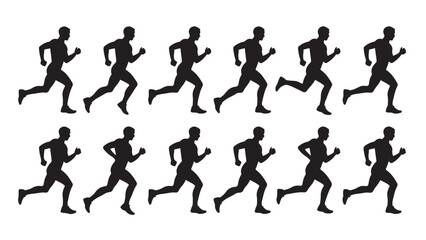 Silhouettes of multiple runners in motion, symbolizing energy, teamwork, and competition.