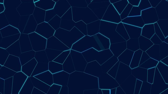 Abstract digital network mesh connects white nodes on the black 4K background. The geometric polygon grid moves slowly with a futuristic blockchain connection effect.