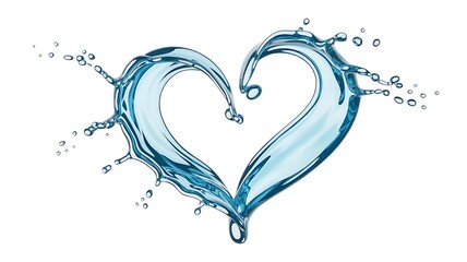 3d render. Heart shape water splash. Splashing blue liquid clip art isolated on transparent background 
