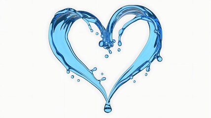 3d render. Heart shape water splash. Splashing blue liquid clip art isolated on transparent background 
