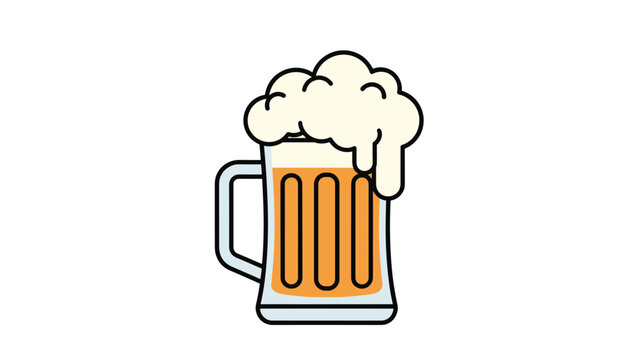 A simple and fun cartoon vector icon of a frosty mug of beer with a large foamy head, isolated on a white background for celebrations.