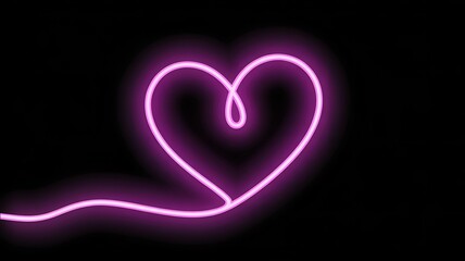  violet pink neon light drawing. Abstract heart doodle isolated on black background. Glowing single line art. Modern minimal concept. Festive illustration for Valentine day.