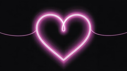  violet pink neon light drawing. Abstract heart doodle isolated on black background. Glowing single line art. Modern minimal concept. Festive illustration for Valentine day.