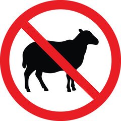 A red prohibition sign depicts a black silhouette of a sheep indicating