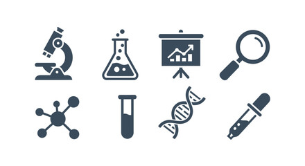 Obraz premium Science Research Icons Set – Laboratory Data DNA Symbols Collection