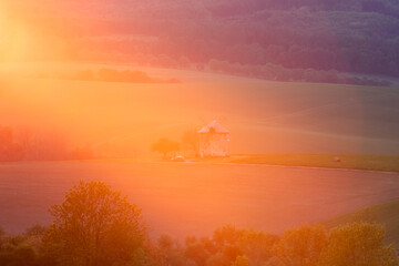 Gorgeous rural landscape with green sunny spring hills. South Moravia region, Czech Republic