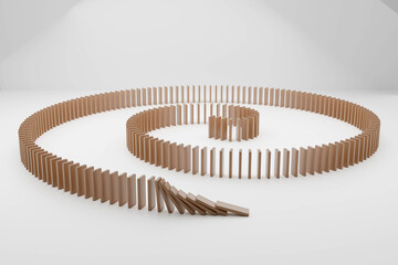 Curved Domino Line Falling in Spiral Shape, Minimal Concept