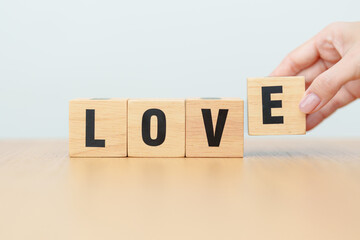 wooden block  Love. Heartbreak, lost, move on, mindset, motivation and Heal concept