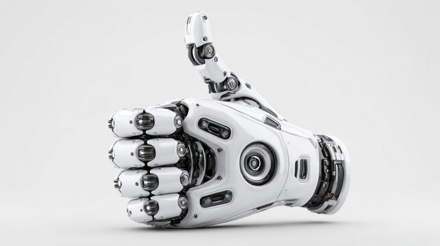 Advanced robotic hand giving a thumbs up gesture, symbolizing approval and technology