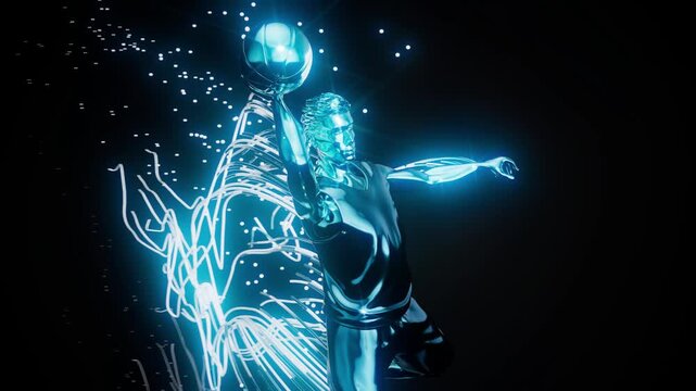Conceptual 3D animation of a basketball player dunking motion design