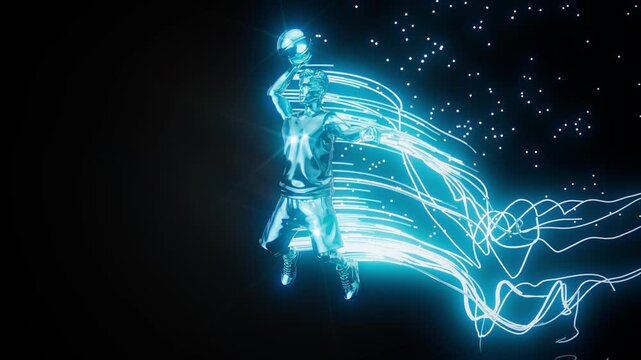 Conceptual 3D animation of a basketball player dunking motion design