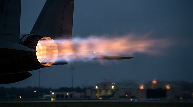 A rear-view photograph of a realistic aircraft jet engine afterburner, showing authentic combustion patterns and thermal distortion.