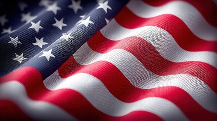Close-up of the American flag waving in the wind with stars and stripes.