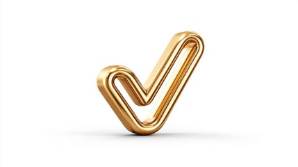 Shiny golden checkmark symbol on a clean white background, representing success
