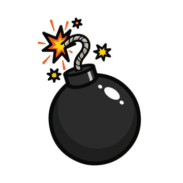 A cartoonish black bomb with an ignited fuse