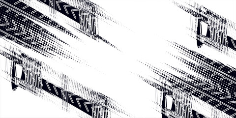 Obraz premium Auto tire tread grunge element. Car and motorcycle tire pattern, wheel tyre tread track. Black tyre print.