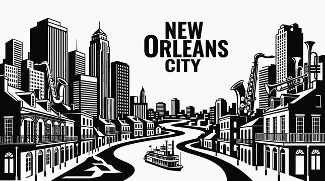 new orleans city skyline urban architecture downtown landmark travel tourism america usa landscape metropolitan business culture modern famous district with french quarter river music