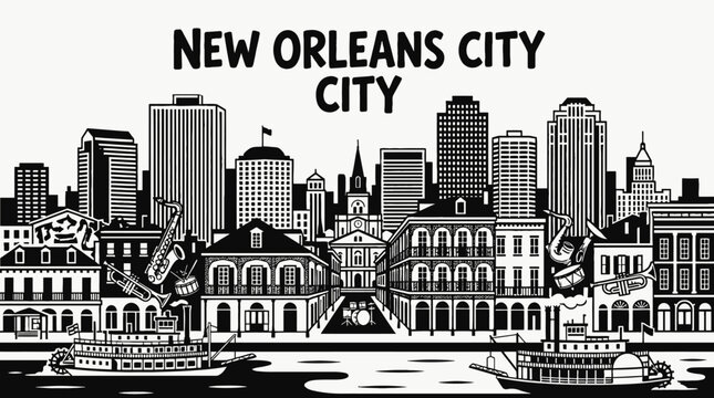 new orleans city skyline urban architecture downtown landmark travel tourism america usa landscape metropolitan business culture modern famous district with french quarter river music