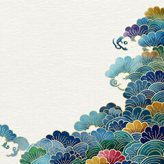 花のパターンが一面に広がる幻想的な背景素材、和モダンなデザインと繊細なラインが印象的な装飾イラスト