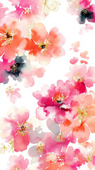 花のパターンが一面に広がる幻想的な背景素材、和モダンなデザインと繊細なラインが印象的な装飾イラスト