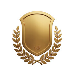 Golden shield with laurel wreath emblem symbolizing victory and achievement isolated on transparent background
