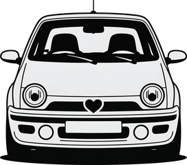 Obraz premium Car with Heart Emblem Minimalist Front View Compact