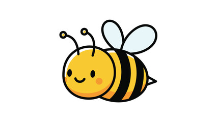 Fototapeta premium Adorable yellow and black bumblebee cartoon character flying with a happy smile on its face in a simple flat vector design style.