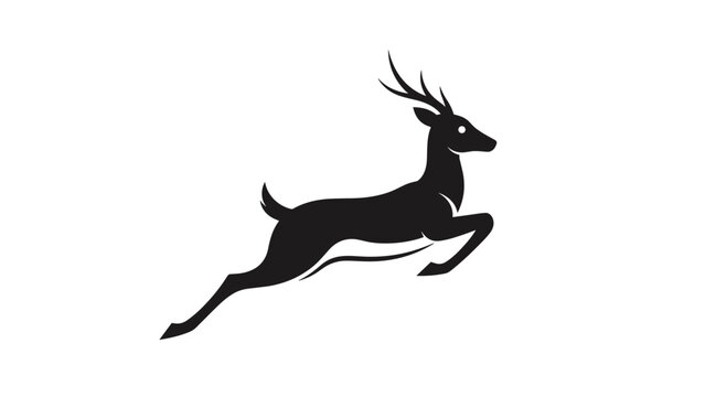 Dynamic black silhouette of a deer jumping in the air representing speed, nature, and graceful wildlife animal movement.